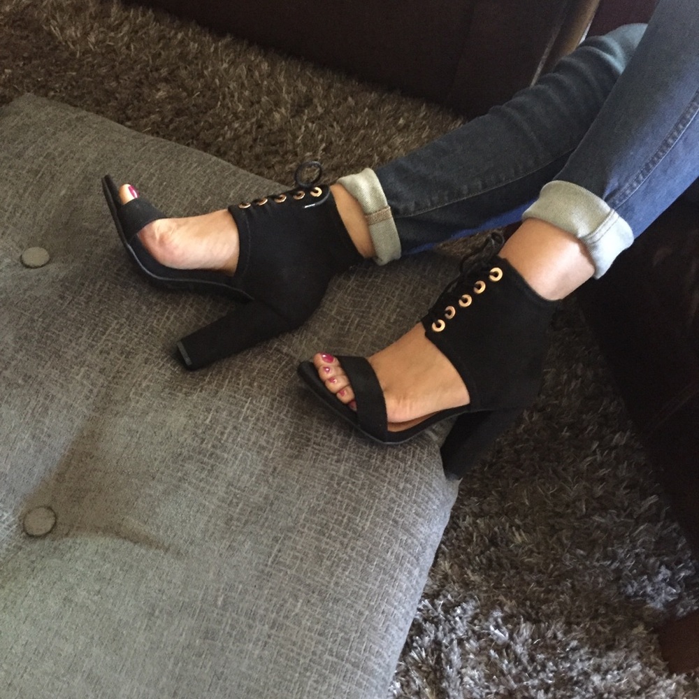 Sexy Vegan Ankle Corset Open Toe chunky Heels - Picture 3 of 8